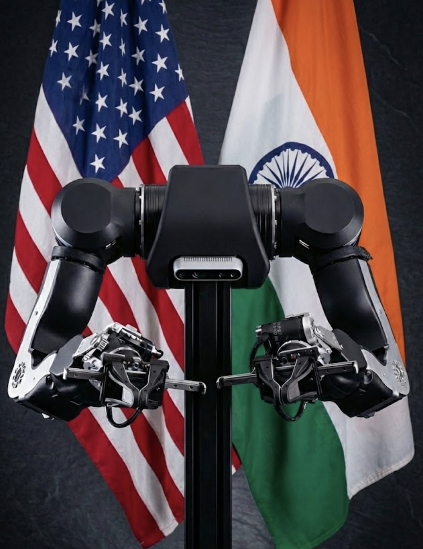 Robotic Arms with US and India Flags